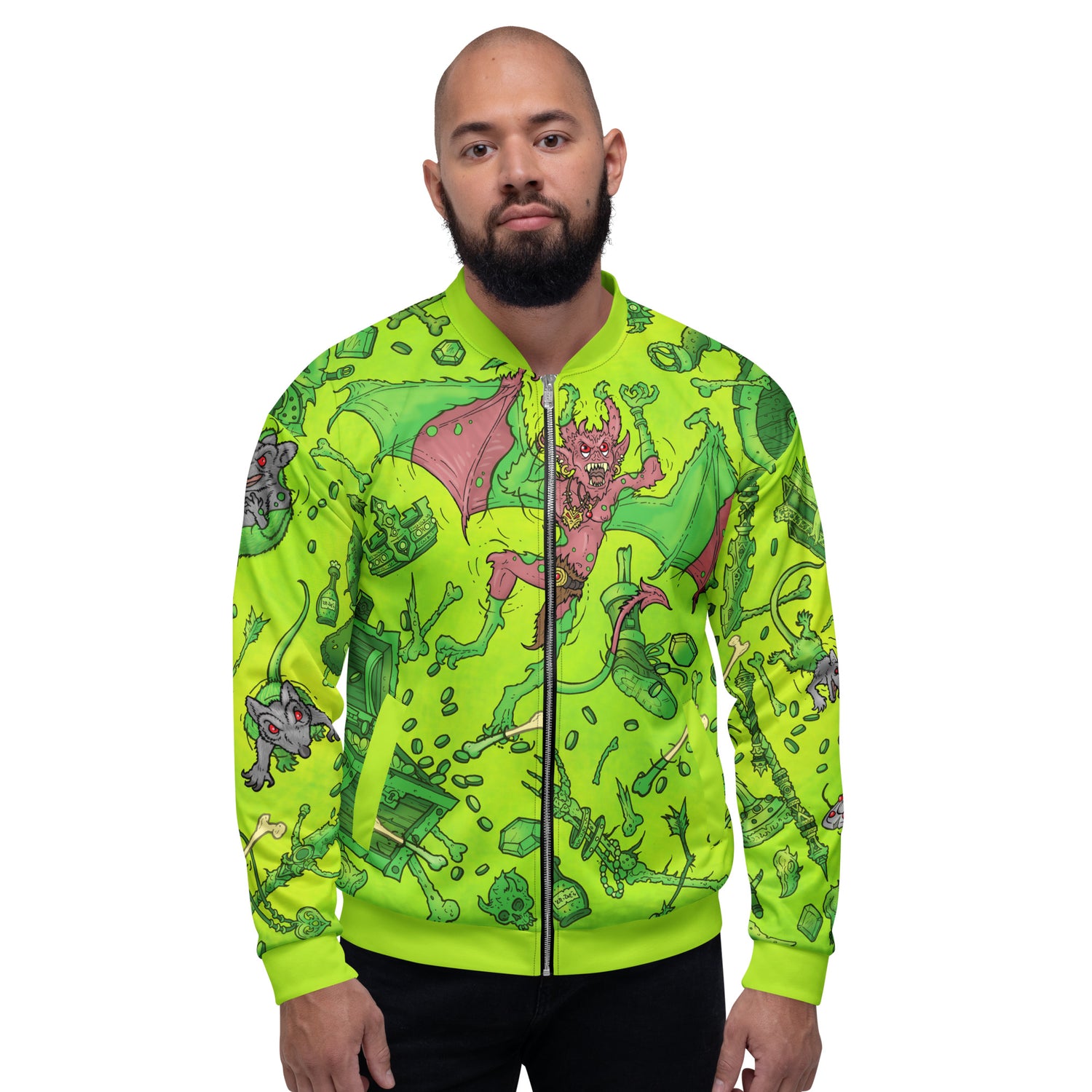 Gooey Cube Green All Over Print Unisex Bomber Jacket Front
