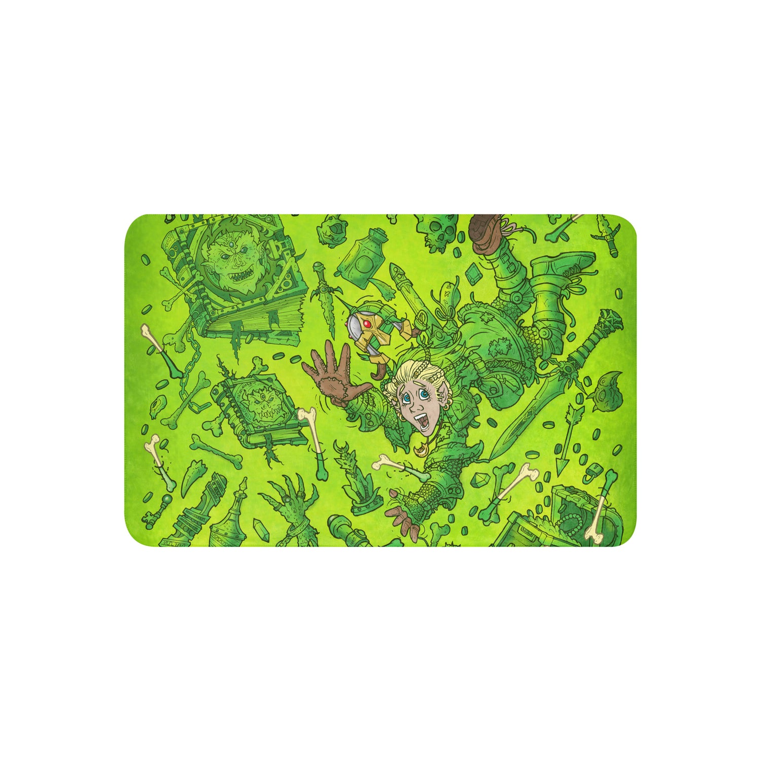 Gooey Cube Green All Over Print Sherpa Blanket Front 37