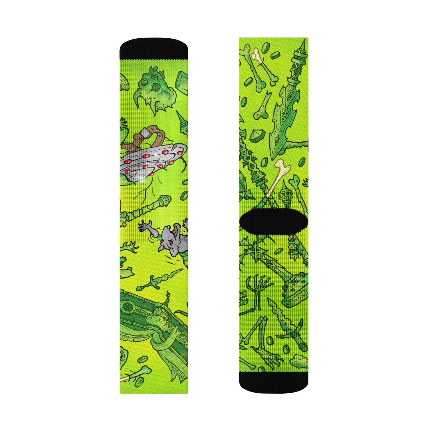 Gooey Cube Green Crew Socks Left Large