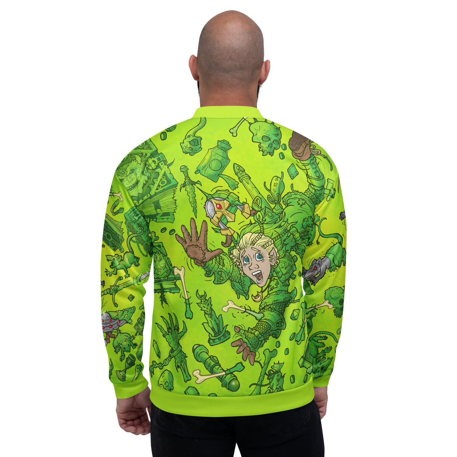 Gooey Cube Green All Over Print Unisex Bomber Jacket Back