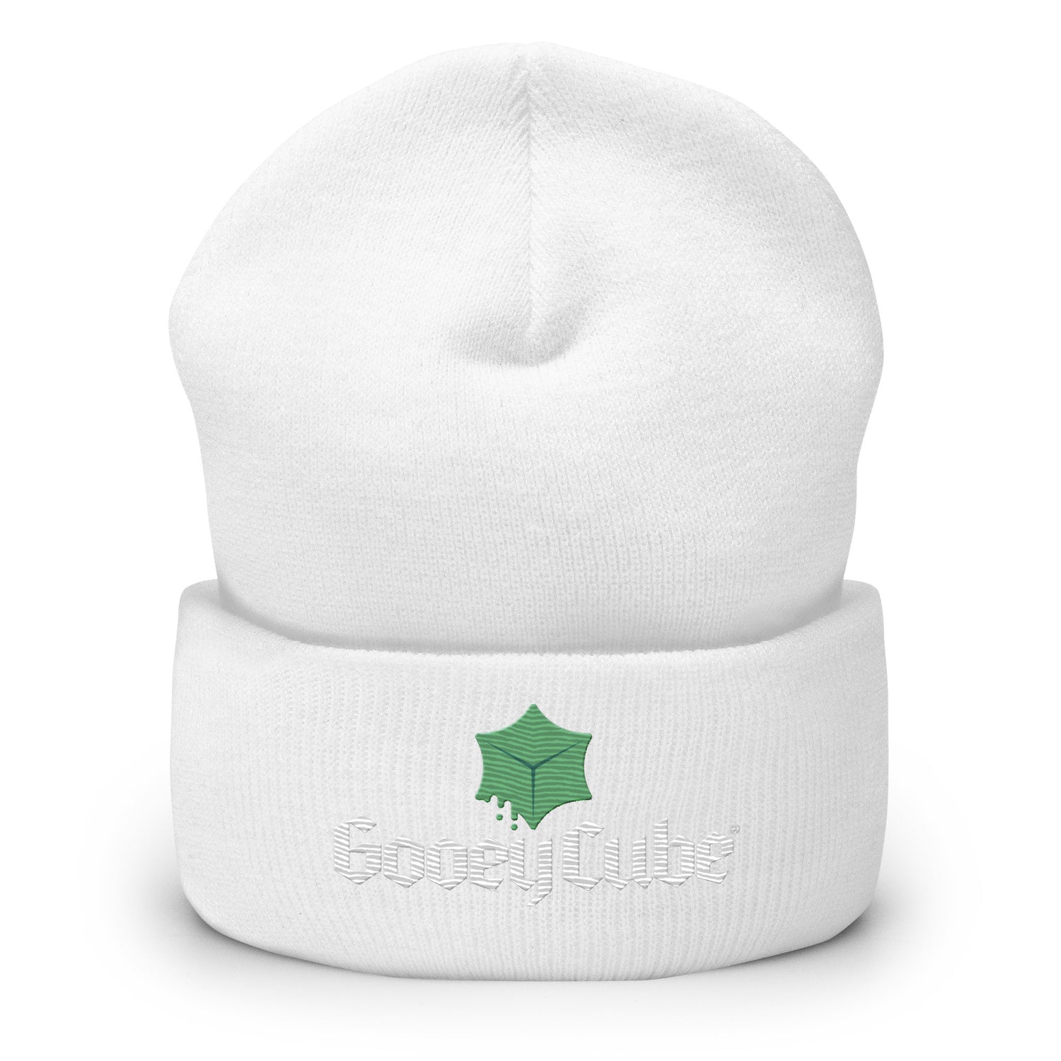 gooey cube cuffed beanie white front