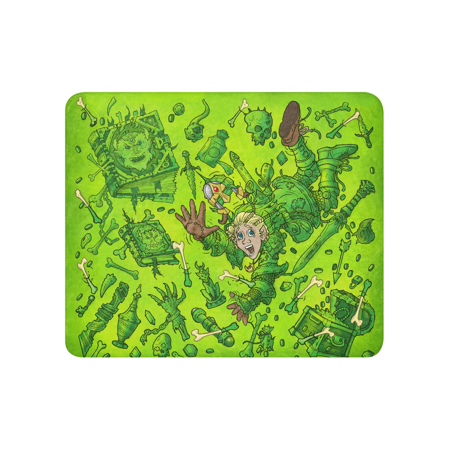 Gooey Cube Green All Over Print Sherpa Blanket Front 50