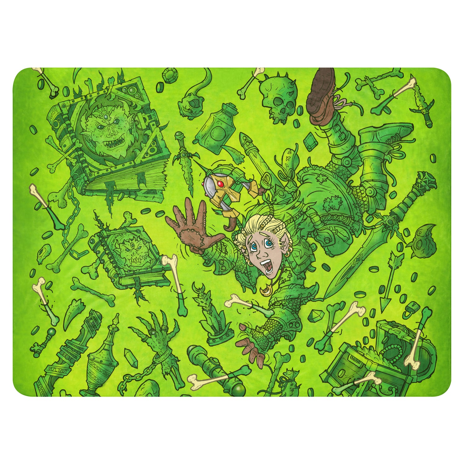 Gooey Cube Green All Over Print Sherpa Blanket Front 60