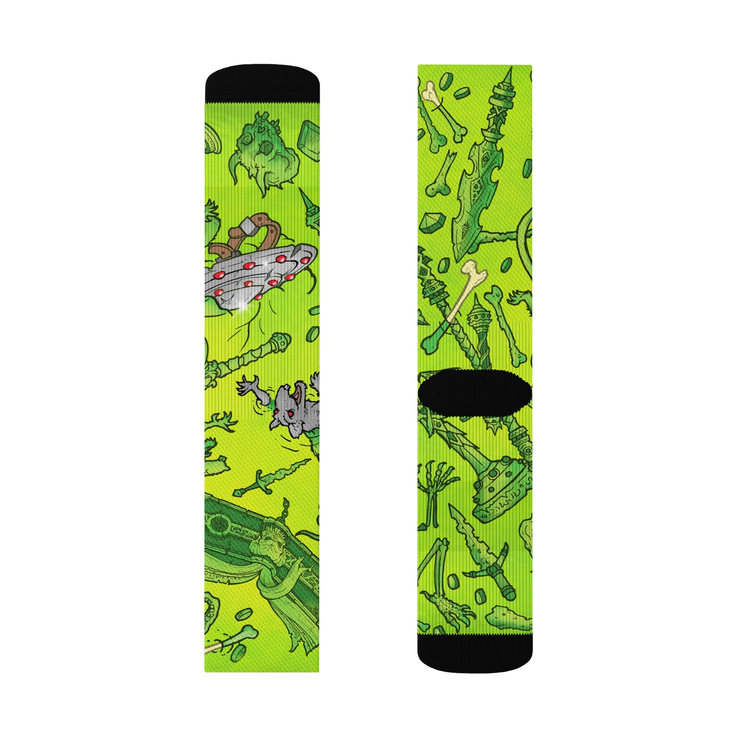 Gooey Cube Green Crew Socks Left Medium