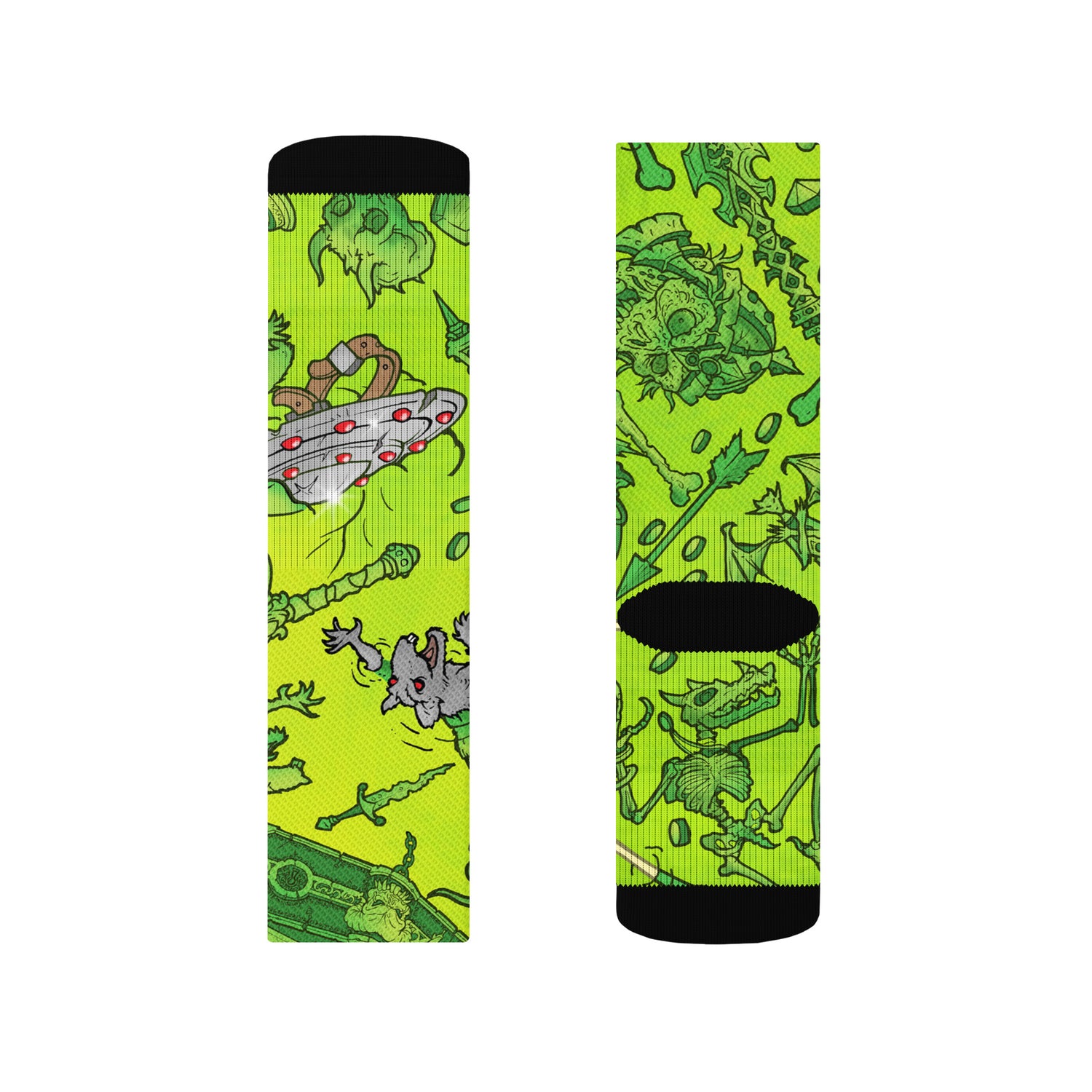 Gooey Cube Green Crew Socks Small Left